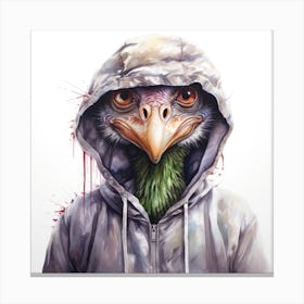 Watercolour Cartoon Ostrich In A Hoodie 3 Canvas Print