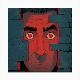 Man Peeking Through A Brick Wall Canvas Print