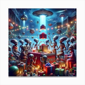 Aliens At Christmas Canvas Print