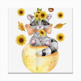 Funny Xmas Thanksgiving Sunflower Raccoon Trash Panda Lover Canvas Print