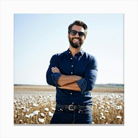 Man In Cotton Field Canvas Print