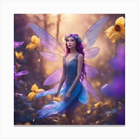 Full Body Photograph, Tiny Fairy Woman, Flying, Beautiful, Iridescent Dragonfly Wings, Violet Hair, Canvas Print