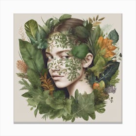 Woman With Leaves On Her Face Canvas Print