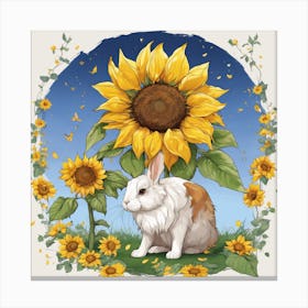 Rabbit With Sunflowers Canvas Print