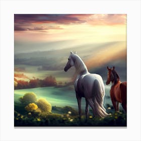 Two Horses In A Field Canvas Print