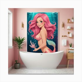 Default Amber Pink Haired Mermaid Bathroom Art Print 1 Canvas Print