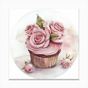 Pink Roses Watercolor Sophisticated Cupcake Canvas Print