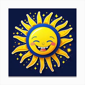 Lovely smiling sun on a blue gradient background 31 Canvas Print