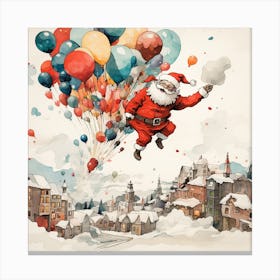 Santa Flying With Balloons Canvas Print