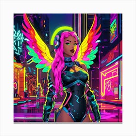 Neon Girl With Wings 12 Canvas Print