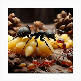 A Black Ant And Red Brown Ant Collecting Food 7 Toile