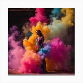 A Model Is In The Middle Of Colorful Splashed Smoke 879610281 Canvas Print