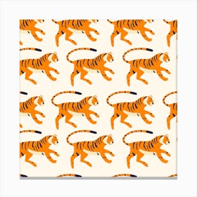 Tiger Pattern On White Square Canvas Print