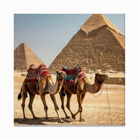 Camels In Front Of Pyramids 1 Canvas Print