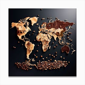 Outline A World Map With Coffee Beans Highlighting Major Coffee Producing Regions With Different indications 2 Canvas Print