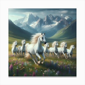 White Horses In The Meadow Canvas Print