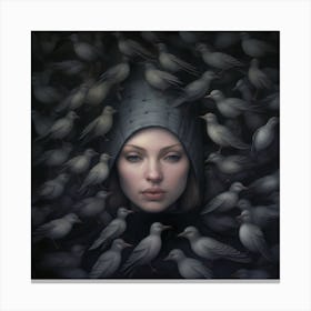Girl Surrounded By Birds 2 Canvas Print