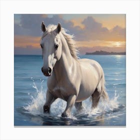 White Horse In The Sea Canvas Print