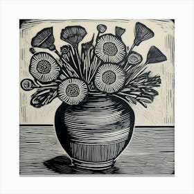 Flowers In A Vase Linocut 1 Canvas Print