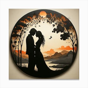 Boho Art Silhouette of man and woman Canvas Print