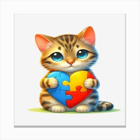 Heart Puzzle Kitten Bengal Autism Canvas Print