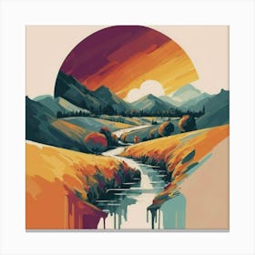 The wide, multi-colored array has circular shapes that create a picturesque landscape Canvas Print