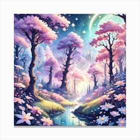A Fantasy Forest With Twinkling Stars In Pastel Tone Square Composition 426 Canvas Print
