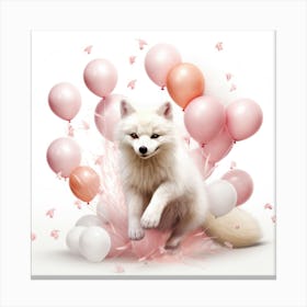 Arctic Fox With Balloons Canvas Print