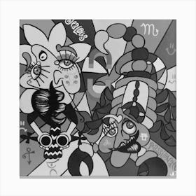 Abstract Figurative / Black & White / Zodiac Sign Scorpio / 40x40cm Canvas Print