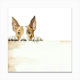 Dog Peeking Over A Blank Sign 1 Canvas Print