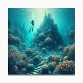 Diving Into The Water, Discovering An Underwater Garden Of Coral Castles Canvas Print