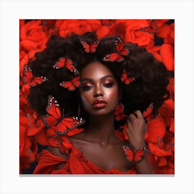 Red Roses And Butterflies Canvas Print