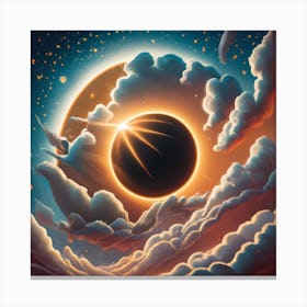 Image Of A Total Eclipse In A Vibrant Bright Gol Canvas Print