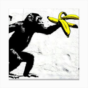 Banksy Style Monkey With A Banana As A Weapon Canvas Print