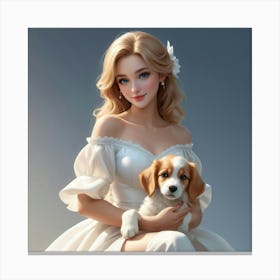 Girl With A Puppy Canvas Print