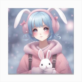 Anime Girl Holding Bunny Canvas Print