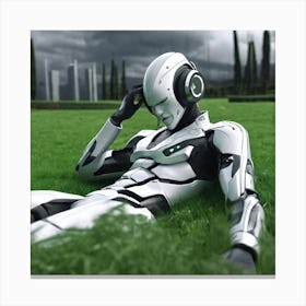 Robot Laying In The Grass 1 Canvas Print