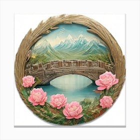 Bridge With Pink Flowers Canvas Print