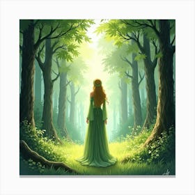 Watercolor Of Galadriel Standing In A Luminous Forest Glade Canvas Print