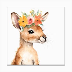 Floral Baby Kangaroo Nursery Illustration (9) Canvas Print