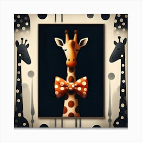 A Towering Giraffe With A Polka Dot Bow Tie, Inspired By The Quirky Illustrations Of Maira Kalman, With A Playful Polka Dot Pattern, Where The Giraffe Is In Focus And The Background Is Blurred Into Abstract Shapes Canvas Print