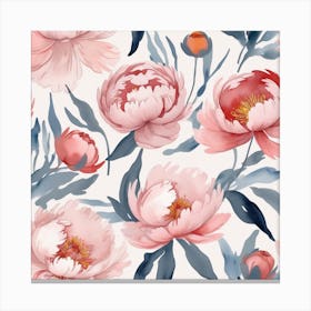 Modern Watercolor Floral Vector Set Collage Contemporary Set Of Elements Hand Drawn Realistic Peony Flowers 3 Canvas Print