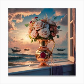 Roses On A Window Sill 4 Canvas Print