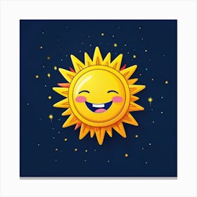 Lovely smiling sun on a blue gradient background 4 Canvas Print