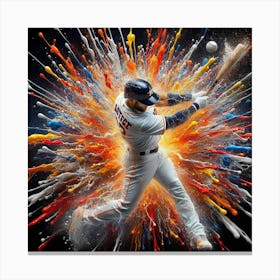Baseball Player With Paint Splashes Canvas Print