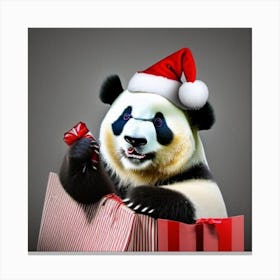 Panda Bear In Santa Hat Canvas Print