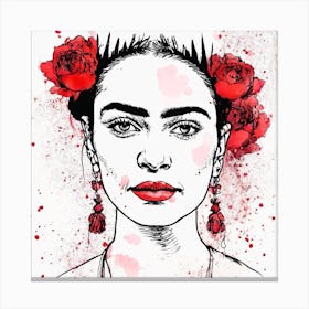 Floral Frida Kahlo Portrait Painting (32) Canvas Print