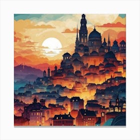 Cityscape At Sunset 1 Canvas Print