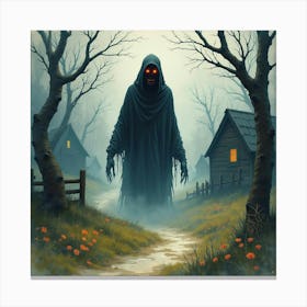 Horror Entity In A Watercolor Haunted Village 1 Canvas Print