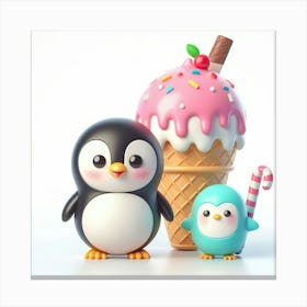 Ice Cream Penguins 2 Canvas Print